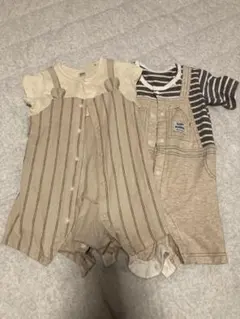 ベージュ ストライプ カバーオール95cm以下