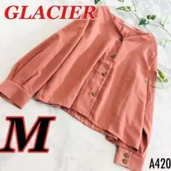 GLACIER シャツ ジャケット くすみピンク M ノーカラー フェミニン
