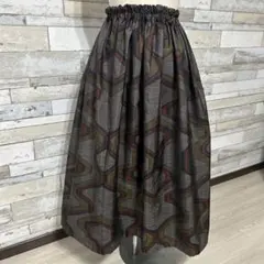 大島紬幾何学模様 ロングスカート ゴムウエスト