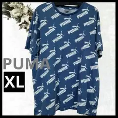 5094♡ メンズ PUMA プーマ総柄ロゴ Tシャツ ネイビー XLのサムネイル
