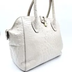 【美品】FURLA フルラ　クロコダイル型押し　レザートートバッグ　パドロック