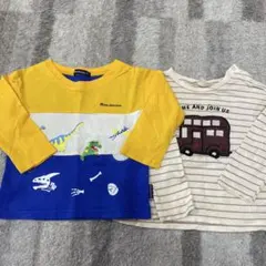 Moujonjon 恐竜 とバス ２枚プリント Tシャツ 90サイズ