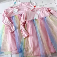 新品　ピンク フリル付き ワンピース 110cm 120cm レインボーチュール