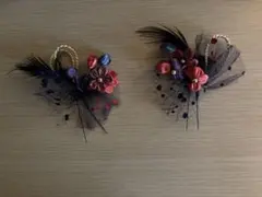 成人式　花飾り かんざし 黒 赤 紫