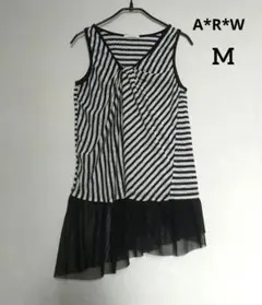 A*R*W ボーダー柄 ストライプ柄 ノースリーブ チュニック アシンメトリー裾