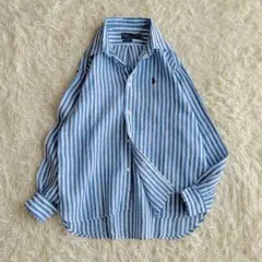 ポロラルフローレン リネンシャツ ブルーストライプ ゆったり 現行品 QRタグのサムネイル