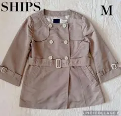 SHIPS シップス ノーカラージャケット ベルト付 M ブラウン