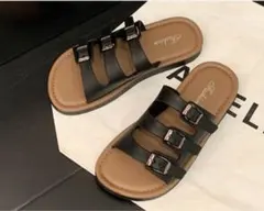 バックル サンダル レディース 24cm ブラック フラットサンダル 歩きやすい