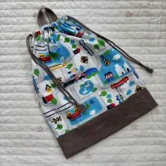 【お着替え袋/体操服袋】ハンドメイド / 電車・踏切・線路柄