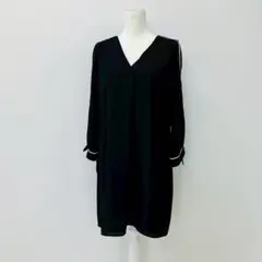 【a0696】H&M 長袖Vネックワンピース ブラック M 無地 シンプル