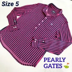 【極美品】パーリーゲイツ ゴルフ 長袖シャツ ストライプ ストレッチ サイズ5のサムネイル