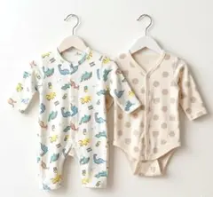 【まとめ売り】男の子 ベビー服 2枚セット 恐竜 水玉　くまロンパース 出産準備