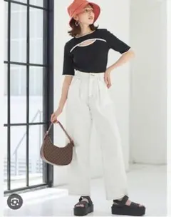 【美品】 GRL グレイル タックワイドパンツ アイボリー gm484 L