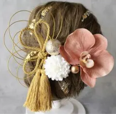 七五三ピンク胡蝶蘭 コチョウランとタッセル、和玉の髪飾り　結婚式や和装、七五三に