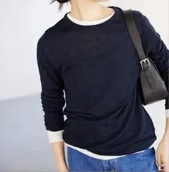 SLOBE IENA スローブイエナ スラブ天竺クルーネックロンTEE ネイビー