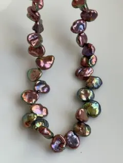 淡水パール　高品質　メタリック　パープルグリーン　ペタル　ネックレス　レアカラー