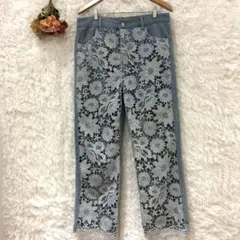 ★ジーンズ★デニム 花柄 刺繍 ストレートパンツ【2XL】大きいサイズ Gパンのサムネイル