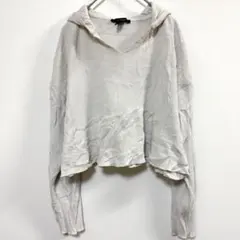 FOREVER21 ワッフル地 クロップド丈パーカー 海外古着 白 M