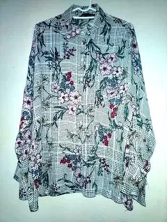 ZARA BASIC 花柄 長袖ブラウス Lサイズ