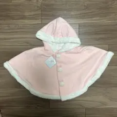 タグ付き！赤ちゃんの城　ウサギ耳付きピンクベビーポンチョ 60~90cm