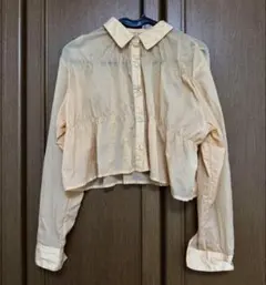 オレンジ クロップドシャツ 長袖 ギャザー入り