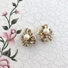 ヴィンテージ イヤリング パール キラキラ ラインストーン レトロ