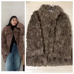 HANAE MORI （M） モヘア混ふわふわロングコート オレンジ系 - メルカリ