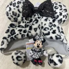 ディズニー　ミニー　ヒョウ柄　ファンキャップ　ぬいぐるみチャーム　ホワイト