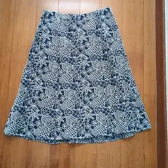 Sybilla ネイビー刺繍フレアスカート