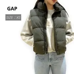 【美品】GAP ギャップ ビッグパフ 中綿 クロップドベスト XS カーキ