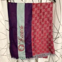 GUCCI グッチ スカーフ 大判 ストール シルクシフォン ロゴボーダー