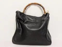 美品 グッチ バンブー ワンショルダーバッグ スエード ブラック