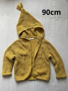 90cm綿100% next baby フード付きニットカーディガン マスタード