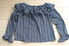 H&M【ストライプ柄のオフショルダートップス】Mサイズ