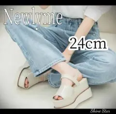 Newlyme　厚底　ダブル　ヒール　サンダル グレー 24cm 新品　レザーのサムネイル