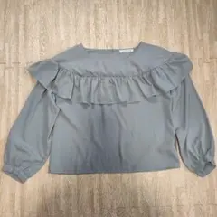 E hyphen world gallery PEACE グレー フリルブラウス