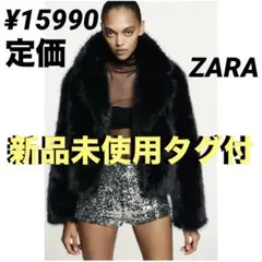 ZARA ウール フェイクファーラペルコート ブラック XL - メルカリ