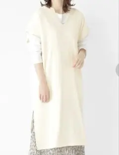 【未使用品】スタジオクリップ　キーネックジャガードワンピース　アイボリー