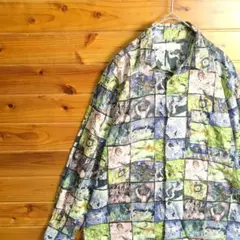 長袖シャツ　柄シャツ　アート風シャツ　カジュアル　ヴィンテージ　フリーサイズ