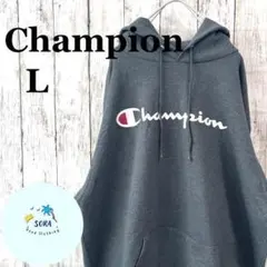 【90s古着】Champion チャンピオン ロゴ入りグレーパーカー Ｌサイズ