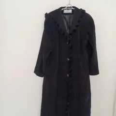 アンゴラ 上品フレア付き ロングコート wool 100% (良品) ブラック