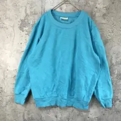 E378古着　トレーナー　スウェット　青　無地　90s Y2K