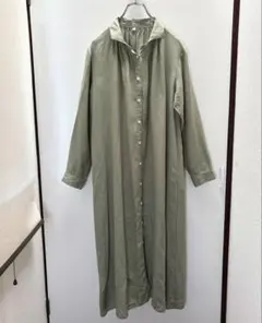 無印良品　/ リネン 洗いざらし長袖ワンピース　Mサイズ　スモーキーグリーン