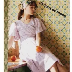 【最終価格】31 Sons de mode 、コットンレースフレアスリーブワンピ
