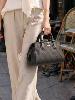 CHANEL 香奈兒 狂野縫線 手提包 魚子醬皮革 黑色