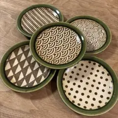 織部 小皿 ５枚セット 12.5cm 瀬戸焼 陶磁器 現代織部 皿揃 小皿セット