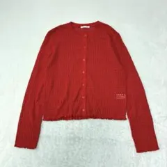 美品　GU 透かし編みカーディガン 赤 Ｌ 長袖 透かし編み フリル ニット