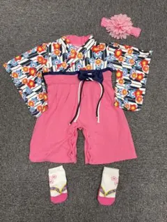 七五三.お宮参り.桃の節句.袴風ロンパース80