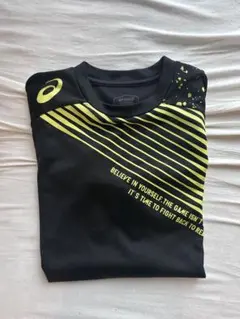 asics ストライプデザインシャツ L 黒/黄