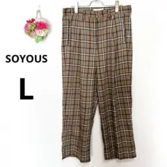 a5091 ソユーズ　チェック　メンズ　薄手　パンツ　古着　カジュアル　L